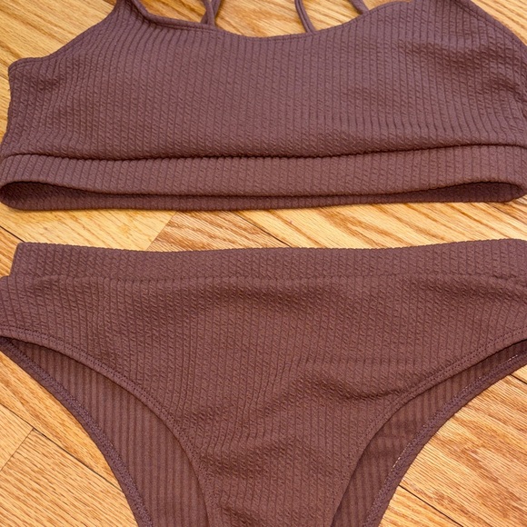Brown Ribbed Bikini Set - Picture 4 of 6